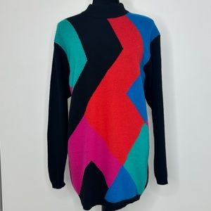 Liz Claiborne Vintage Mock Neck Knit Sweater Dress 80’s Long Sleeves